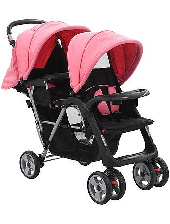 Poussette double tandem citadine pliable en acier grise et noire - vidaxl