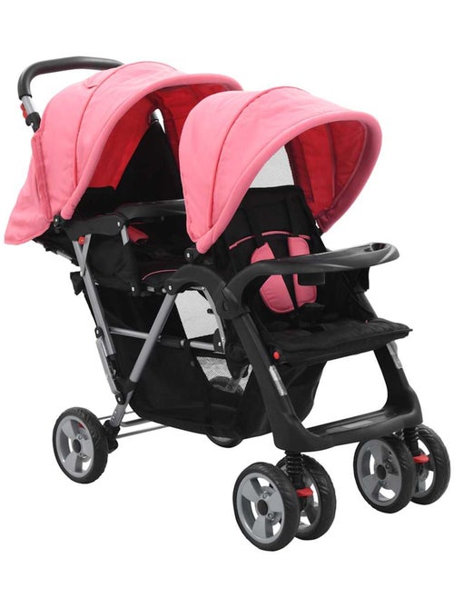 Poussette double tandem citadine pliable en acier grise et noire - vidaxl - Kiabi