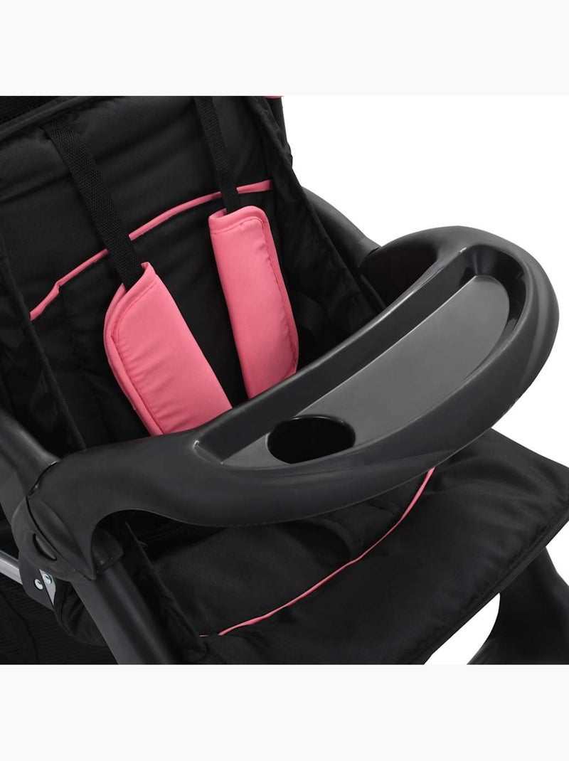 Poussette double tandem citadine pliable en acier grise et noire - vidaxl Rose - Kiabi
