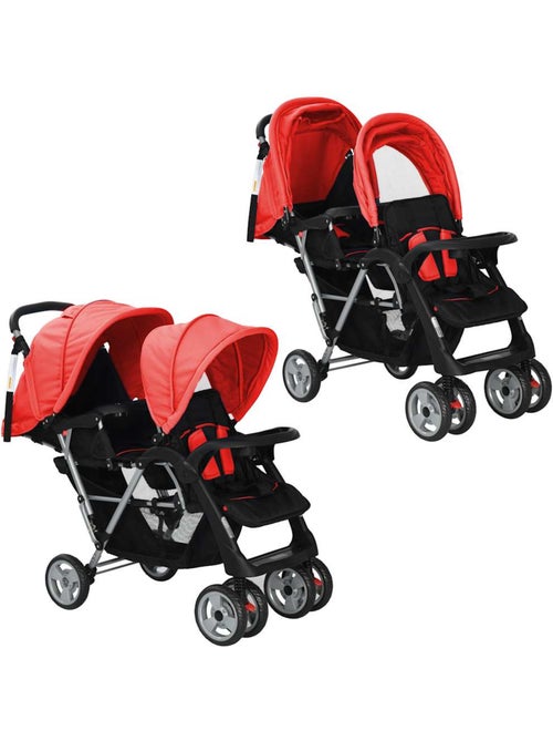 Poussette double tandem citadine pliable en acier grise et noire - vidaxl - Kiabi