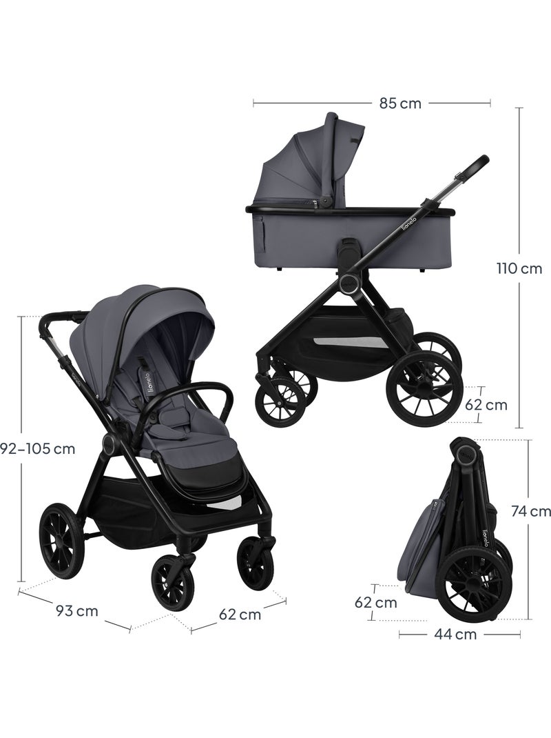Poussette Duo LIONELO Layla 2en1 - Jusqu'? 22kg - Pack poussette, Nacelle et Accessoires Gris - Kiabi