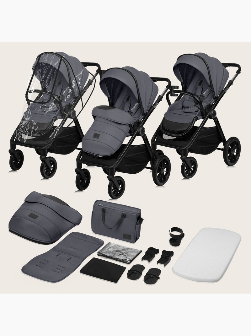 Poussette Duo LIONELO Layla 2en1 - Jusqu'à 22kg - Pack poussette, Nacelle et Accessoires Gris - Kiabi