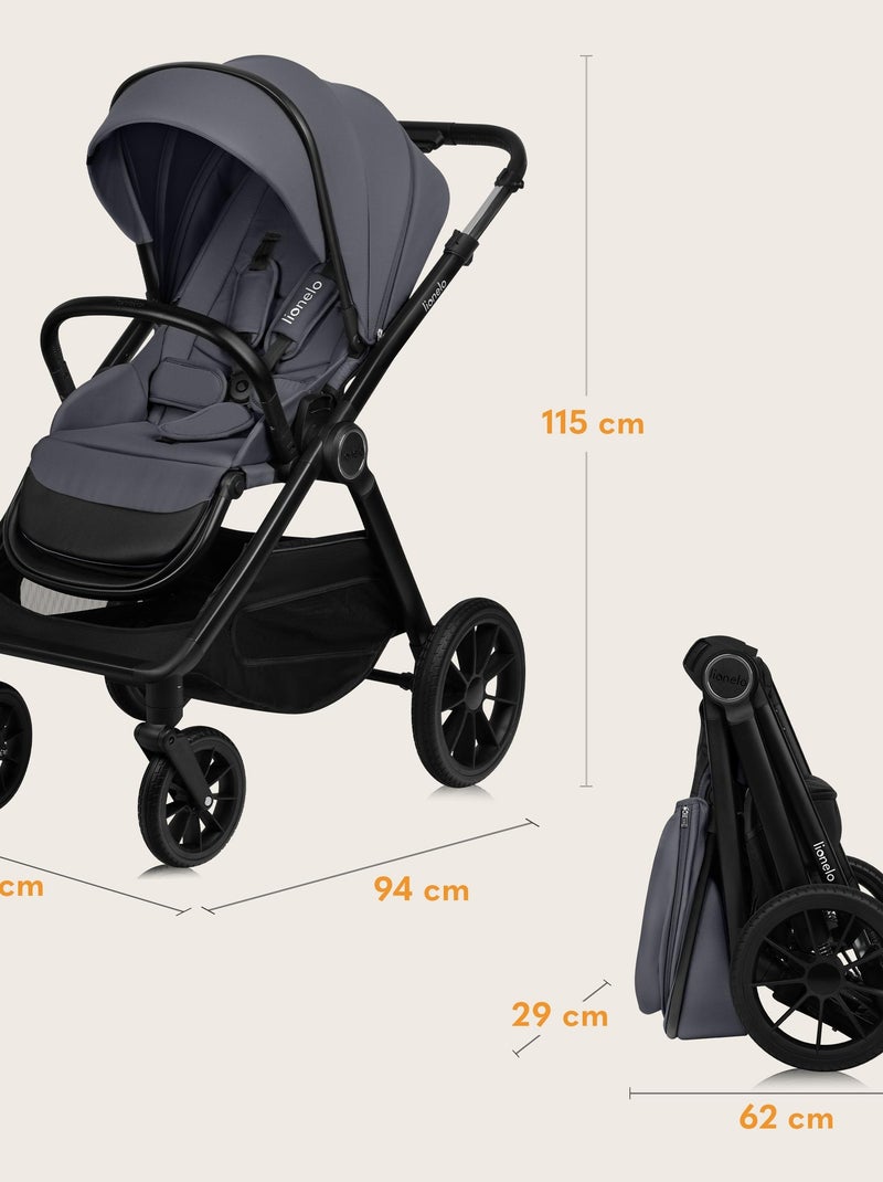 Poussette Duo LIONELO Layla 2en1 - Jusqu'à 22kg - Pack poussette, Nacelle et Accessoires Gris - Kiabi