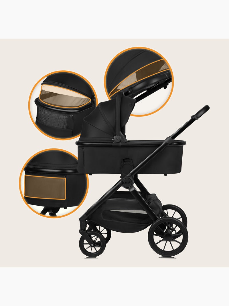 Poussette Duo LIONELO Layla 2en1 - Jusqu'à 22kg - Pack poussette, Nacelle et Accessoires Noir - Kiabi