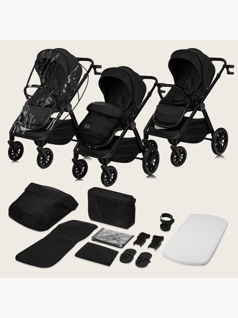 Poussette Duo LIONELO Layla 2en1 - Jusqu'à 22kg - Pack poussette, Nacelle et Accessoires Noir - Kiabi