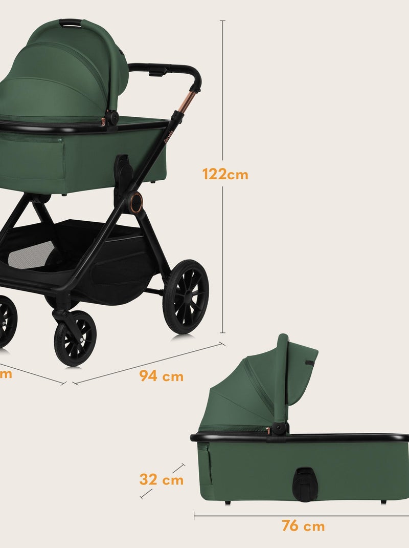 Poussette Duo LIONELO Layla 2en1 - Jusqu'à 22kg - Pack poussette, Nacelle et Accessoires Vert - Kiabi