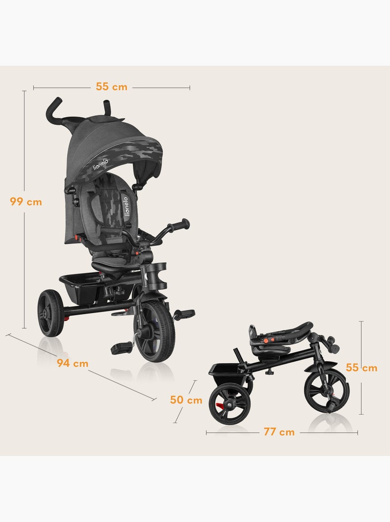 Poussette et tricycle bébé LIONELO Haari - Jusqu'à 25 Kg - Siège réversible - Panier et Sac inclus Noir - Kiabi