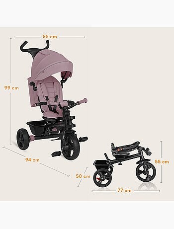 Poussette et tricycle bébé lionelo haari - jusqu'à 25 kg - siège réversible - panier et sac inclus