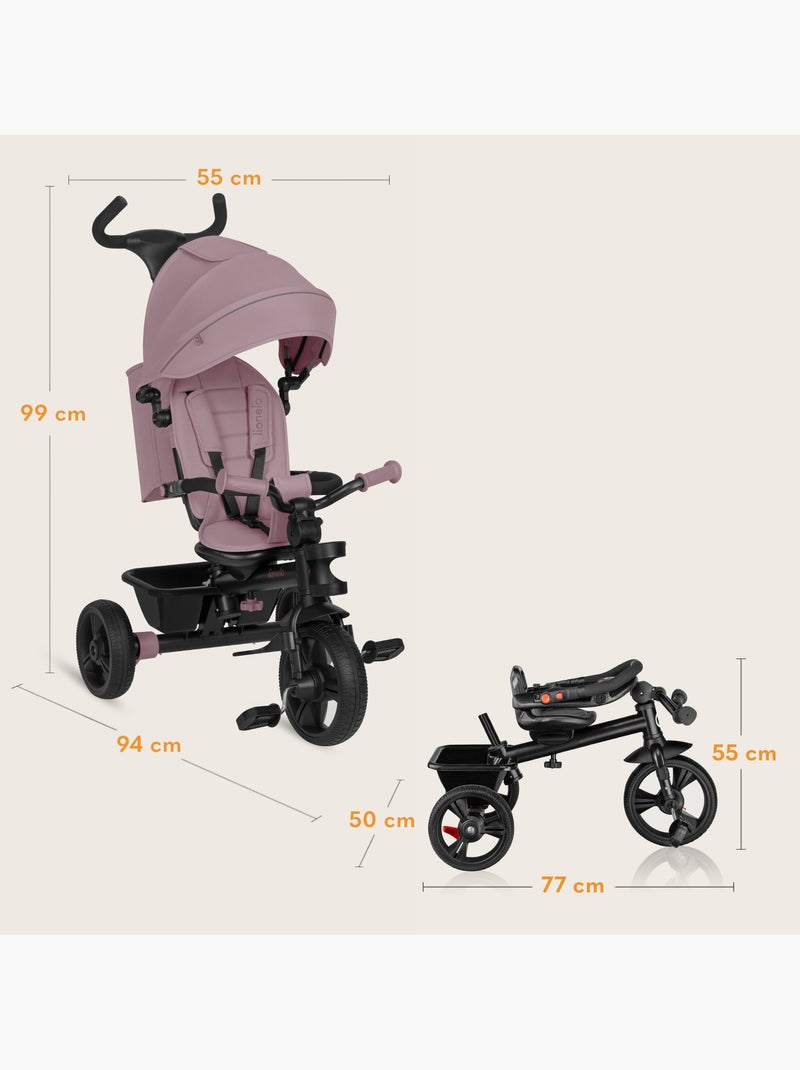 Poussette et tricycle bébé lionelo haari - jusqu'à 25 kg - siège réversible - panier et sac inclus Rose pastel - Kiabi