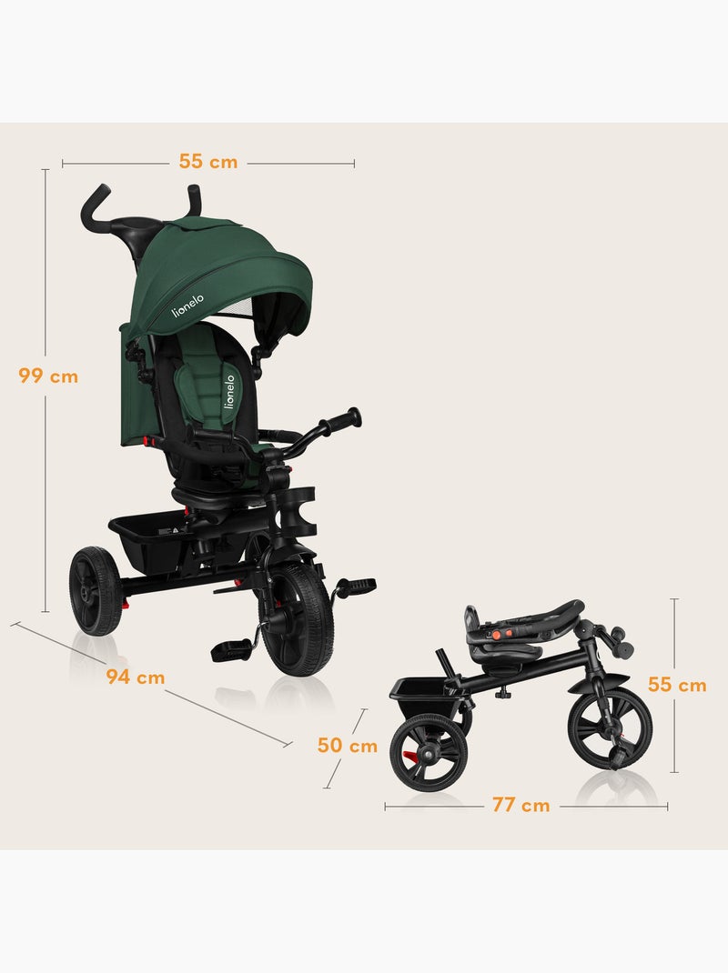 Poussette et tricycle bébé LIONELO Haari - Jusqu'à 25 Kg - Siège réversible - Panier et Sac inclus Vert - Kiabi