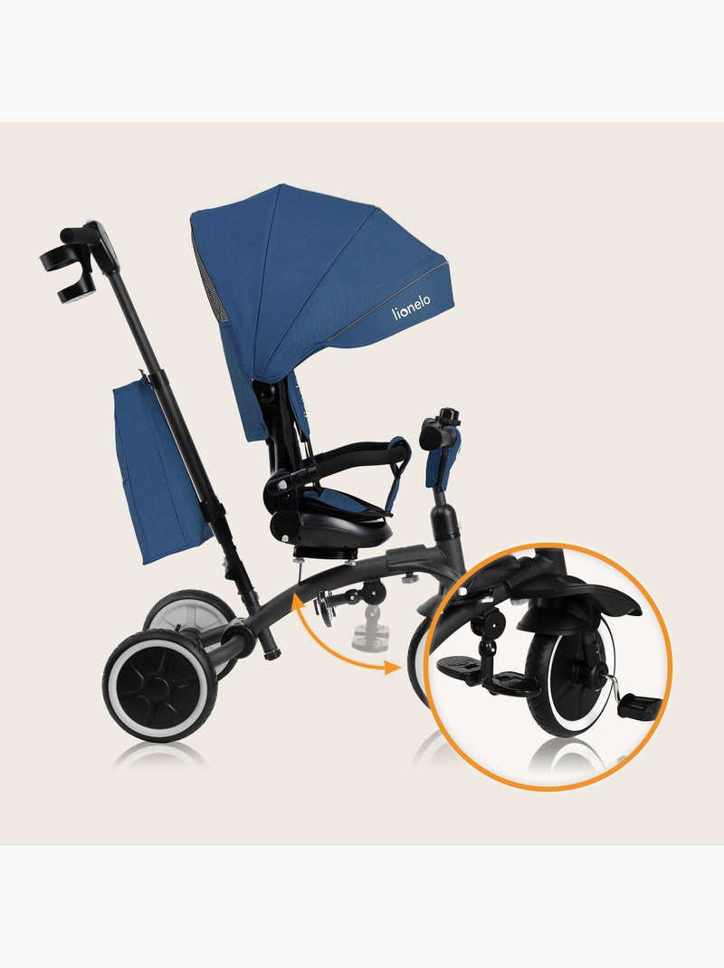 Poussette et tricycle bébé LIONELO Tris Plus - Jusqu'à 25 Kg - Siège réversible - Accessoires inclus Bleu - Kiabi