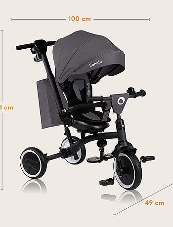 Poussette et tricycle bébé LIONELO Tris Plus - Jusqu'à 25 Kg - Siège réversible - Accessoires inclus