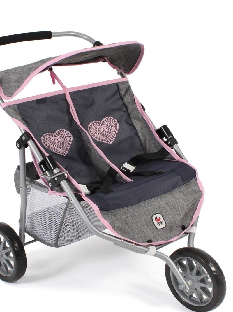 Poussette Jogger 3 roues pour poupées jumelles gris bleu marine N/A - Kiabi