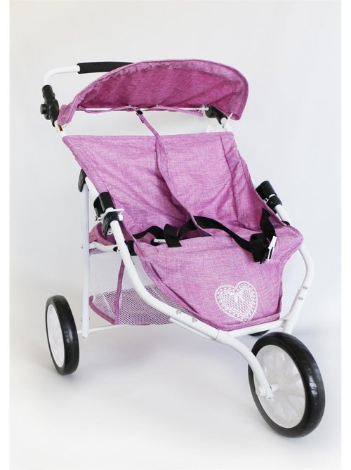 Poussette Jogger 3 roues pour poupées jumelles jean rose - Kiabi
