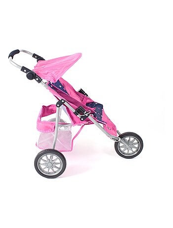 Poussette Jogger 3 roues pour poupées jumelles jean rose
