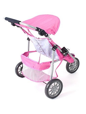Poussette Jogger 3 roues pour poupées jumelles jean rose