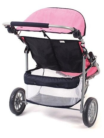 Poussette Jogger 3 roues pour poupées jumelles rose bleu foncé