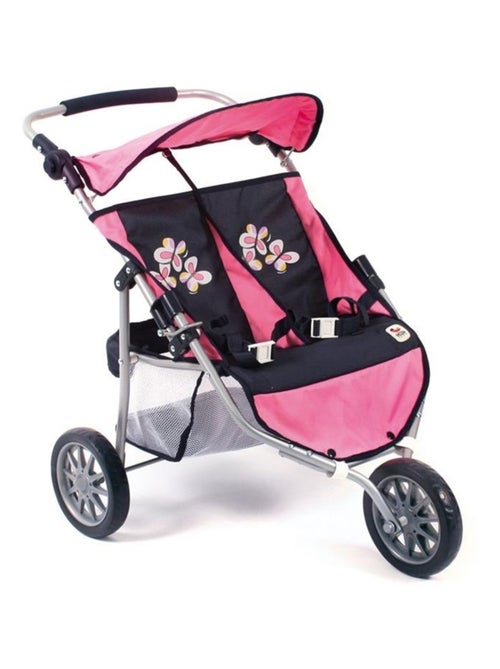 Poussette Jogger 3 roues pour poupées jumelles rose bleu foncé - Kiabi