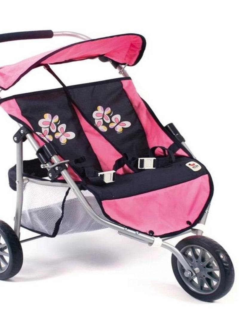 Poussette Jogger 3 roues pour poupées jumelles rose bleu foncé N/A - Kiabi