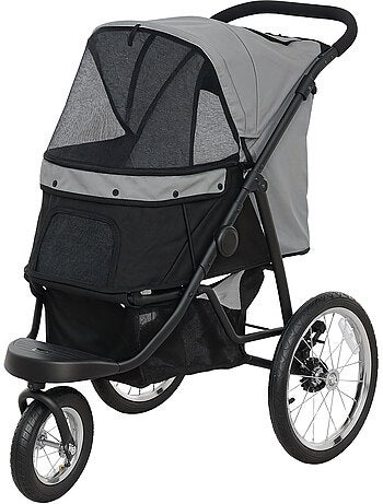 Poussette jogger pour chien pliable en un clic gris