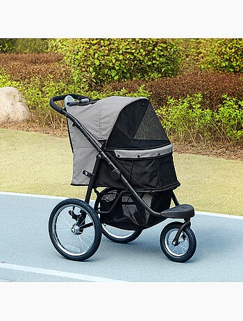 Poussette jogger pour chien pliable en un clic gris