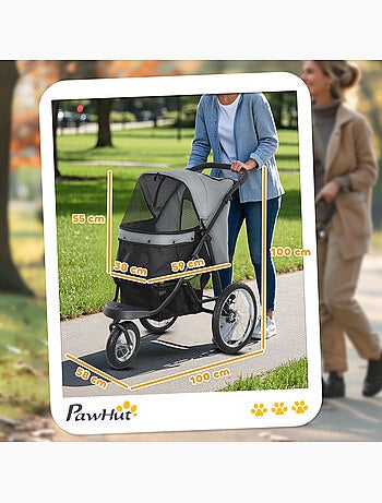 Poussette jogger pour chien pliable en un clic gris