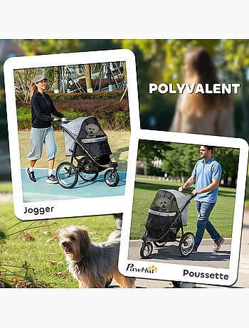 Poussette jogger pour chien pliable en un clic gris