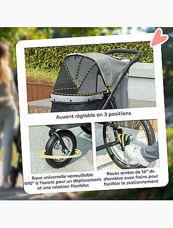 Poussette jogger pour chien pliable en un clic gris