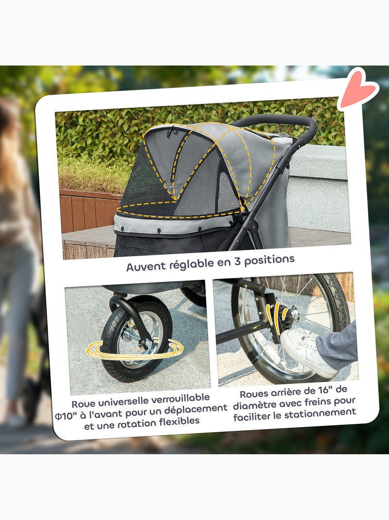Poussette jogger pour chien pliable en un clic gris Gris - Kiabi