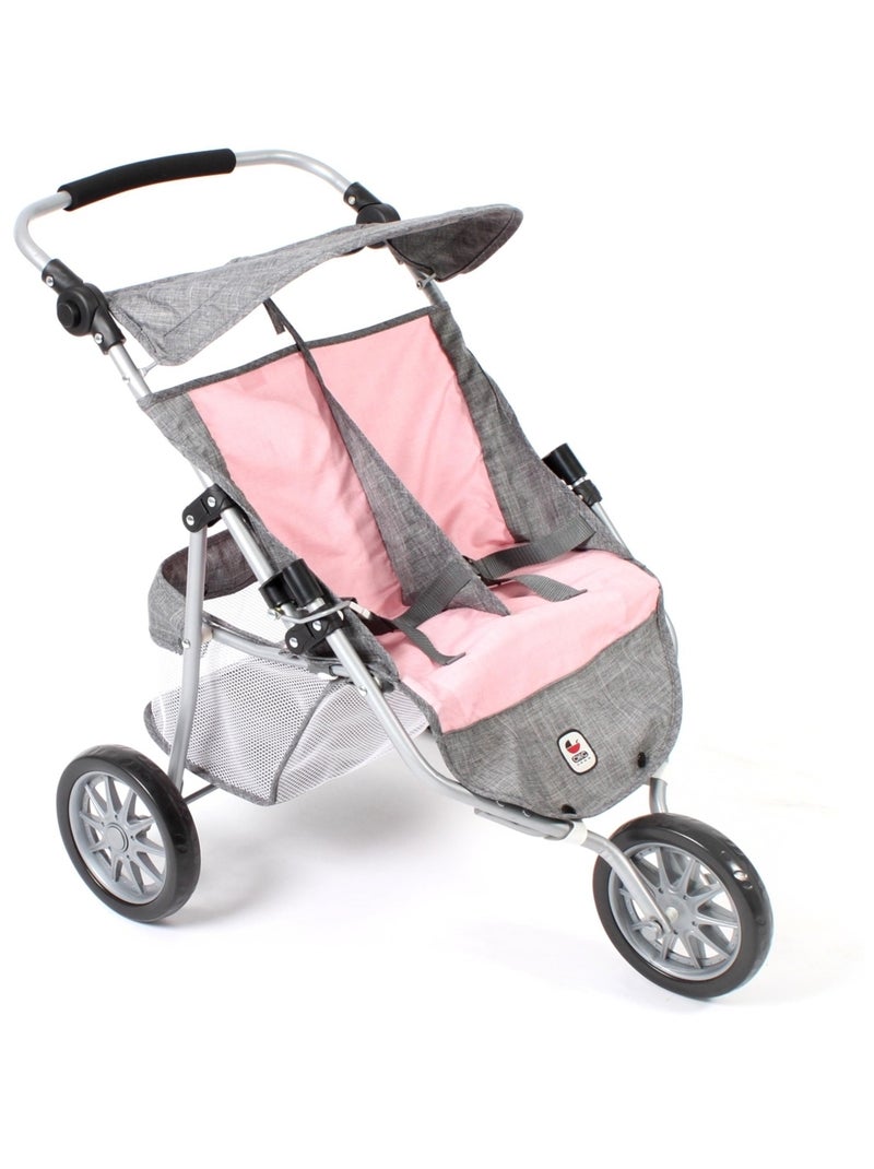 Poussette Jogger pour poupées jumelles - Coloris 15 Gris Rose - Kiabi