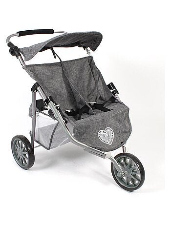 Poussette Jogger pour poupées jumelles - Jeans gris