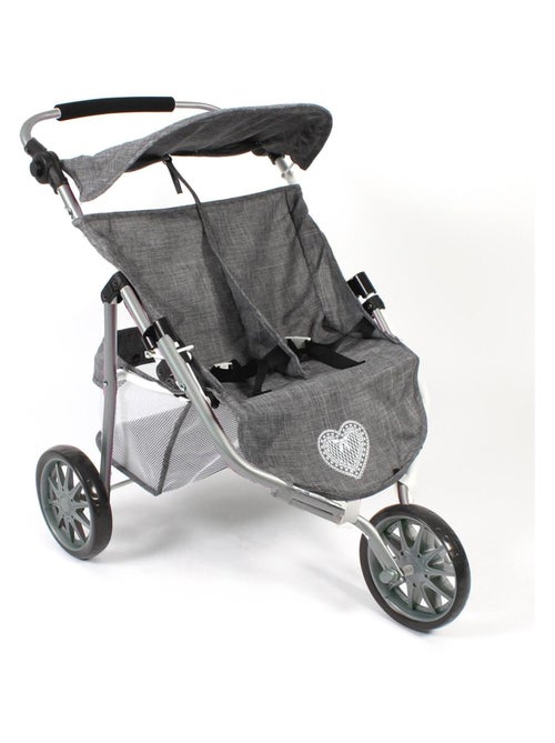 Poussette Jogger pour poupées jumelles - Jeans gris - Kiabi