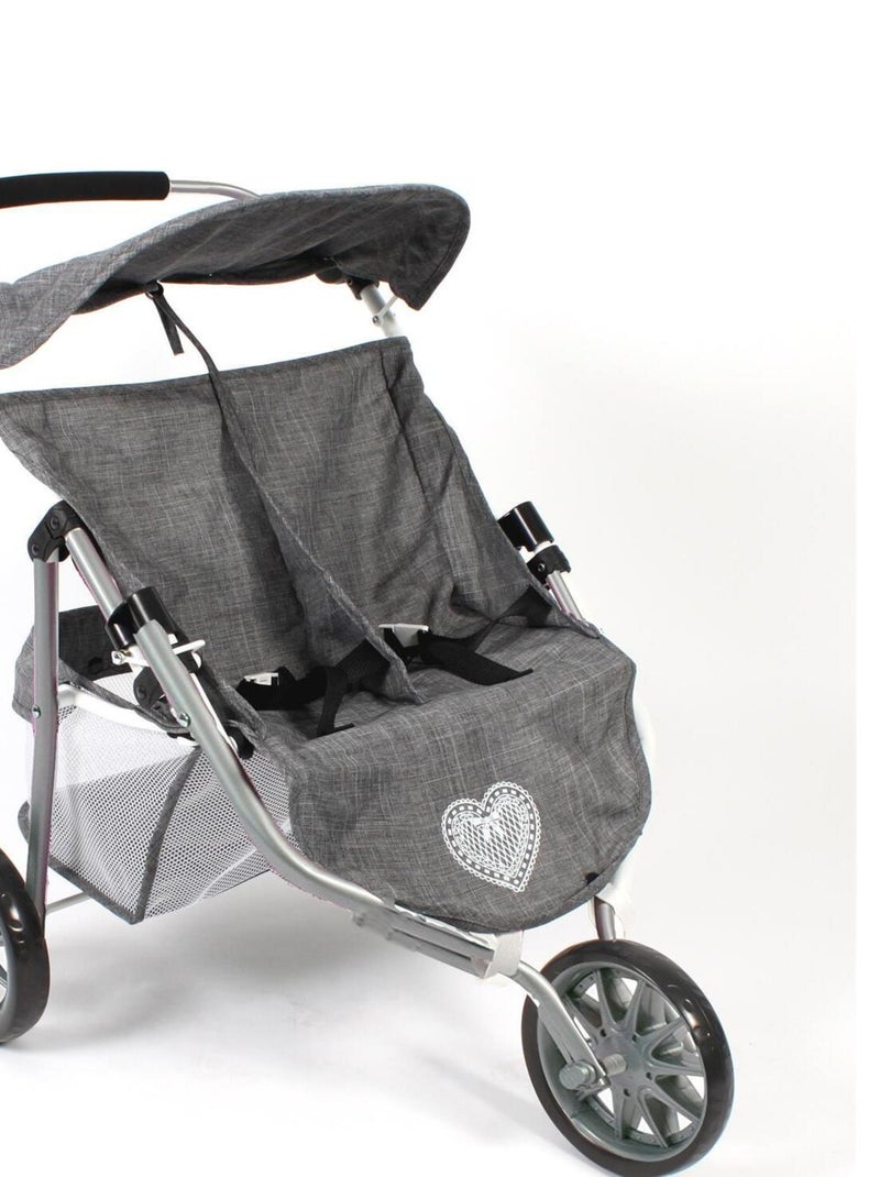 Poussette Jogger pour poupées jumelles - Jeans gris N/A - Kiabi