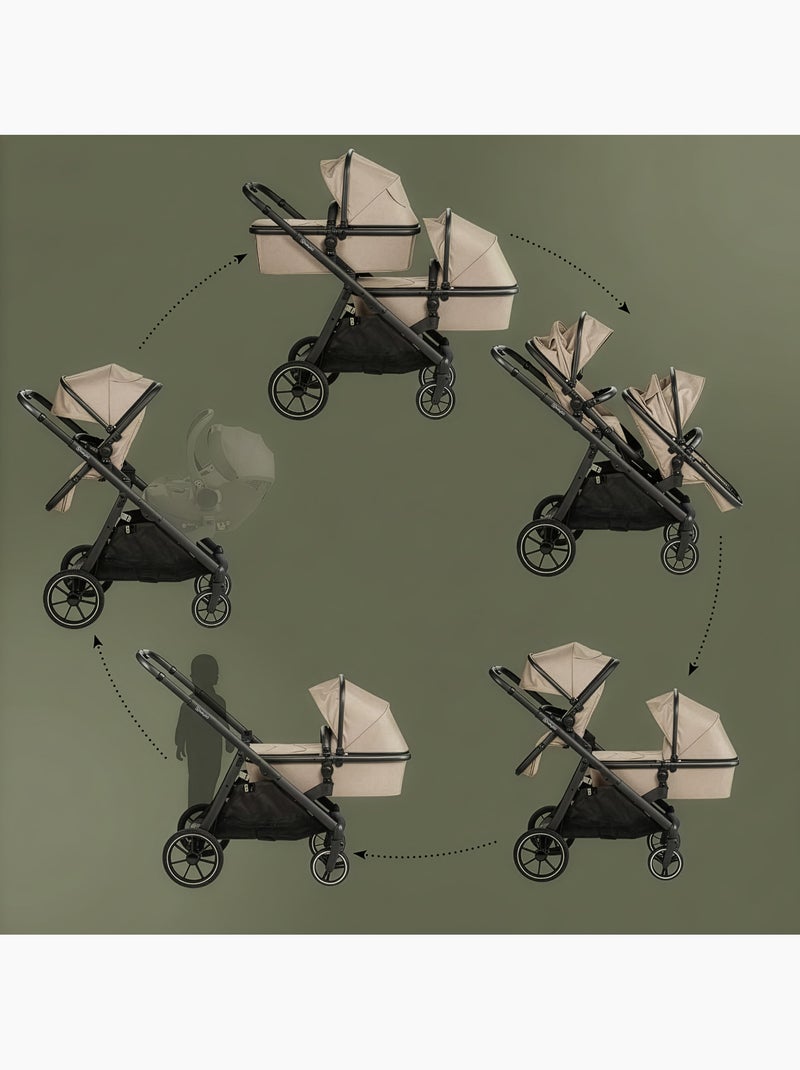 Poussette jumeaux 2-en-1 Duo, également adaptée comme poussette pour frères et sœurs – babyGo Beige - Kiabi