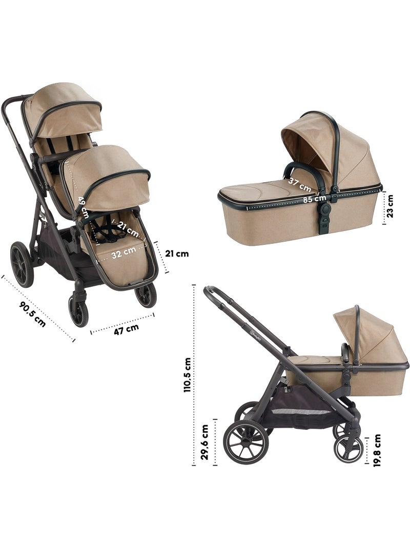 Poussette jumeaux 2-en-1 Duo, également adaptée comme poussette pour frères et sœurs – babyGo Beige - Kiabi