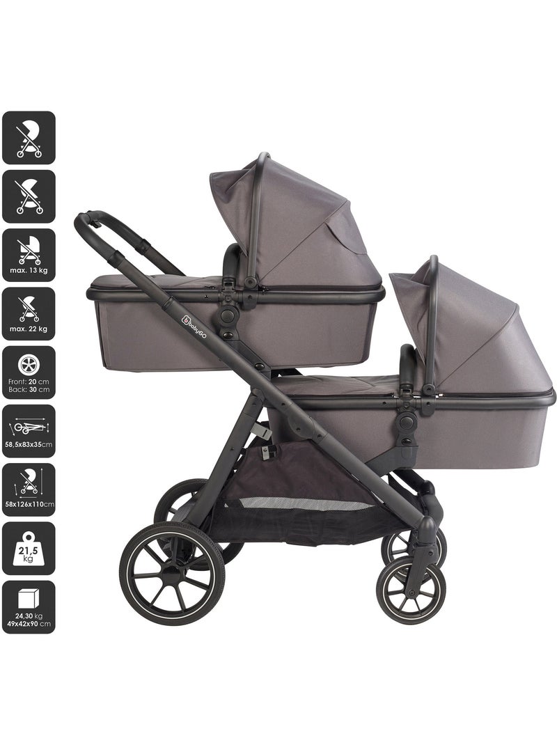 Poussette jumeaux 2-en-1 Duo, également adaptée comme poussette pour frères et sœurs – babyGo Gris Noir - Kiabi