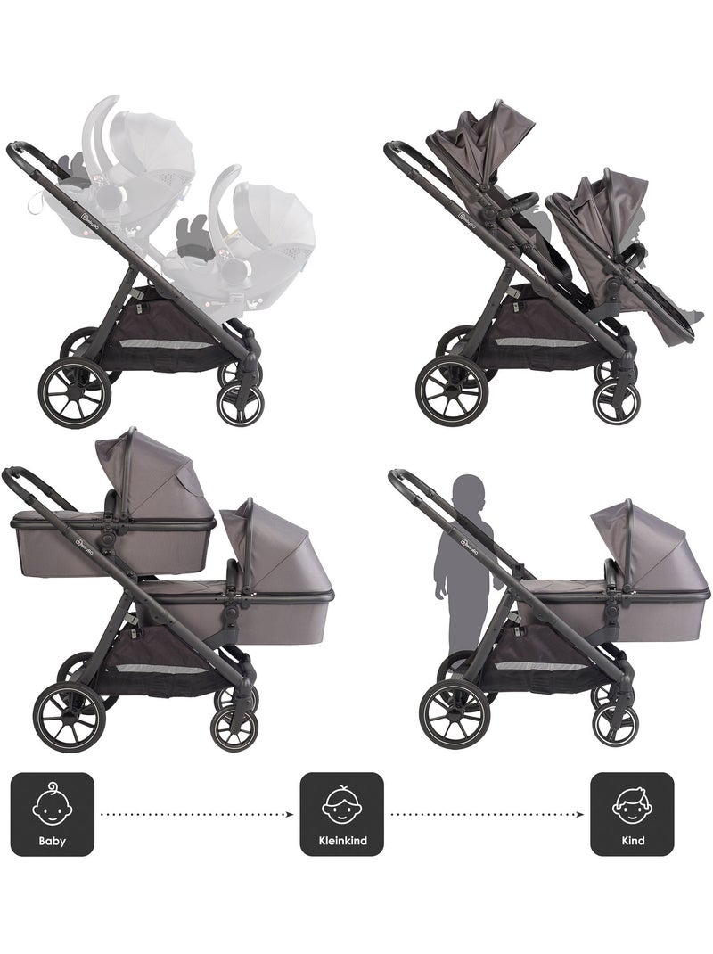 Poussette jumeaux 2-en-1 Duo, également adaptée comme poussette pour frères et sœurs – babyGo Gris Noir - Kiabi