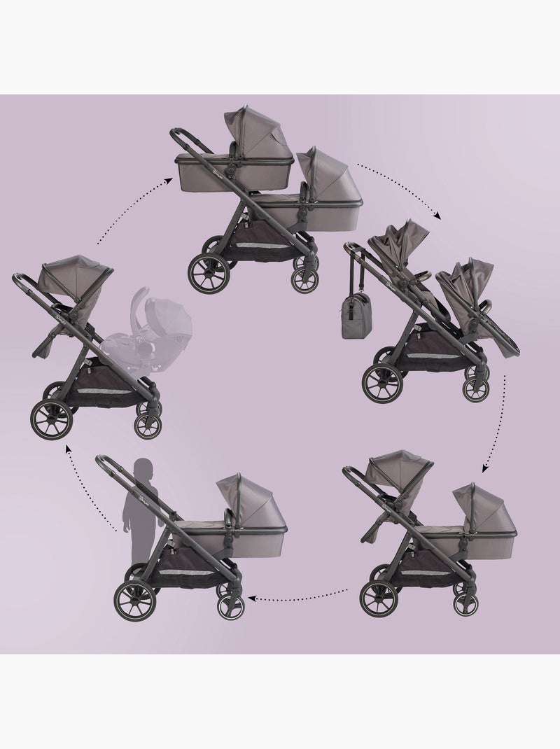 Poussette jumeaux 2-en-1 Duo, également adaptée comme poussette pour frères et sœurs – babyGo Gris Noir - Kiabi