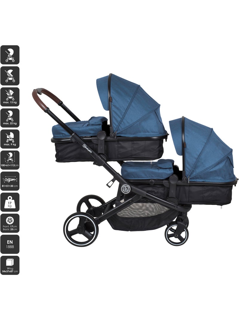 Poussette jumeaux 2-en-1 Twinner, également adaptée comme poussette pour frères et sœurs – babyGo Bleu - Kiabi