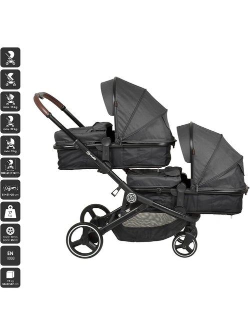 Poussette jumeaux 2-en-1 Twinner, également adaptée comme poussette pour frères et sœurs – babyGo - Kiabi Poussette jumeaux 2-en-1 Twinner, également adaptée comme poussette pour frères et sœurs – babyGo - Kiabi