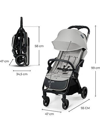 Poussette Kinderkraft APINO avec Pliage Automatique, Dossier Allongeable et Roues Increvables