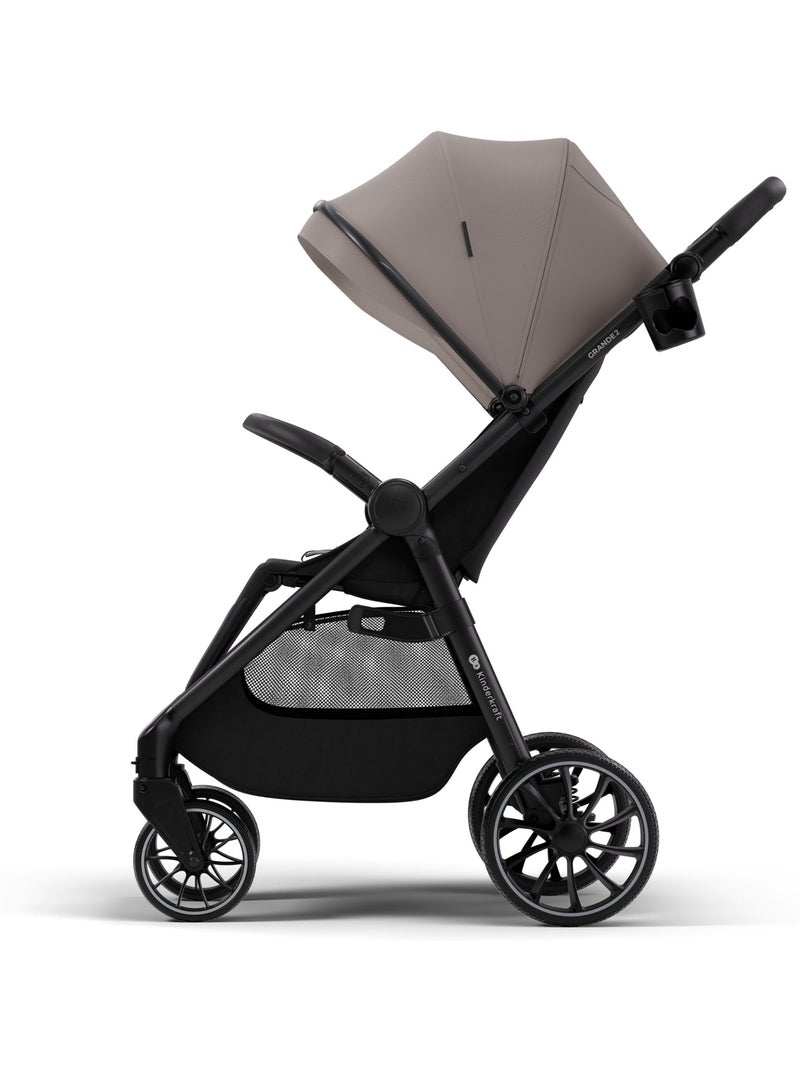 Poussette Kinderkraft GRANDE 2, CLICK&FOLD pliage 1 main, siège allongé, grandes roues, 22 kg Beige - Kiabi
