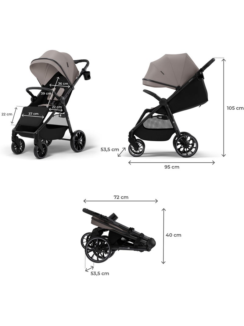 Poussette Kinderkraft GRANDE 2, CLICK&FOLD pliage 1 main, siège allongé, grandes roues, 22 kg Beige - Kiabi