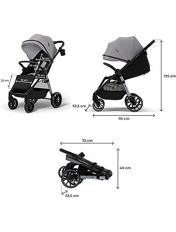 Poussette Kinderkraft GRANDE 2, siège spacieux, position allongée, CLICK&FOLD, roues EVA, 22 kg