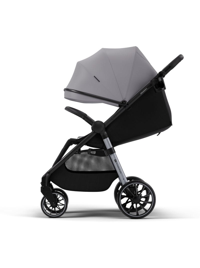Poussette Kinderkraft GRANDE 2, siège spacieux, position allongée, CLICK&FOLD, roues EVA, 22 kg Gris - Kiabi