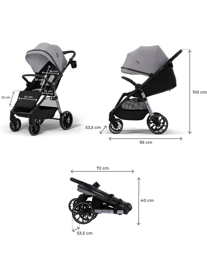 Poussette Kinderkraft GRANDE 2, siège spacieux, position allongée, CLICK&FOLD, roues EVA, 22 kg Gris - Kiabi