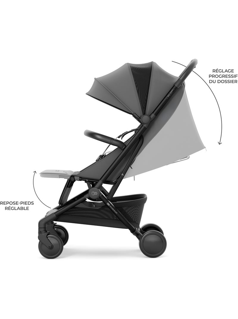 Poussette Kinderkraft PILOT 2 compacte et pliable, compatible cabine IATA, dossier allongé et UPF 50 Gris - Kiabi
