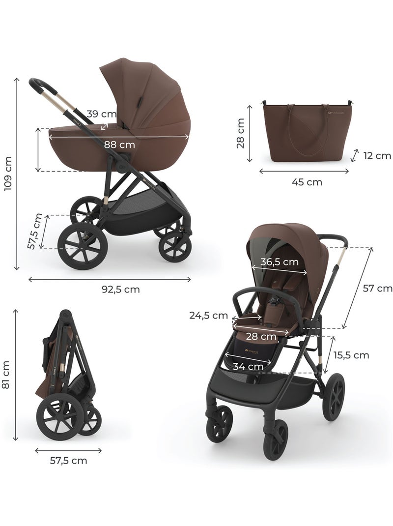 Poussette Kinderkraft PRIME 3 2-en-1 22 kg nacelle+hamac roues 8/12 suspension pliage châssis Marron - Kiabi