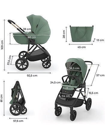 Poussette Kinderkraft PRIME 3 2-en-1 nacelle+hamac 22 kg châssis léger memory buttons pliage
