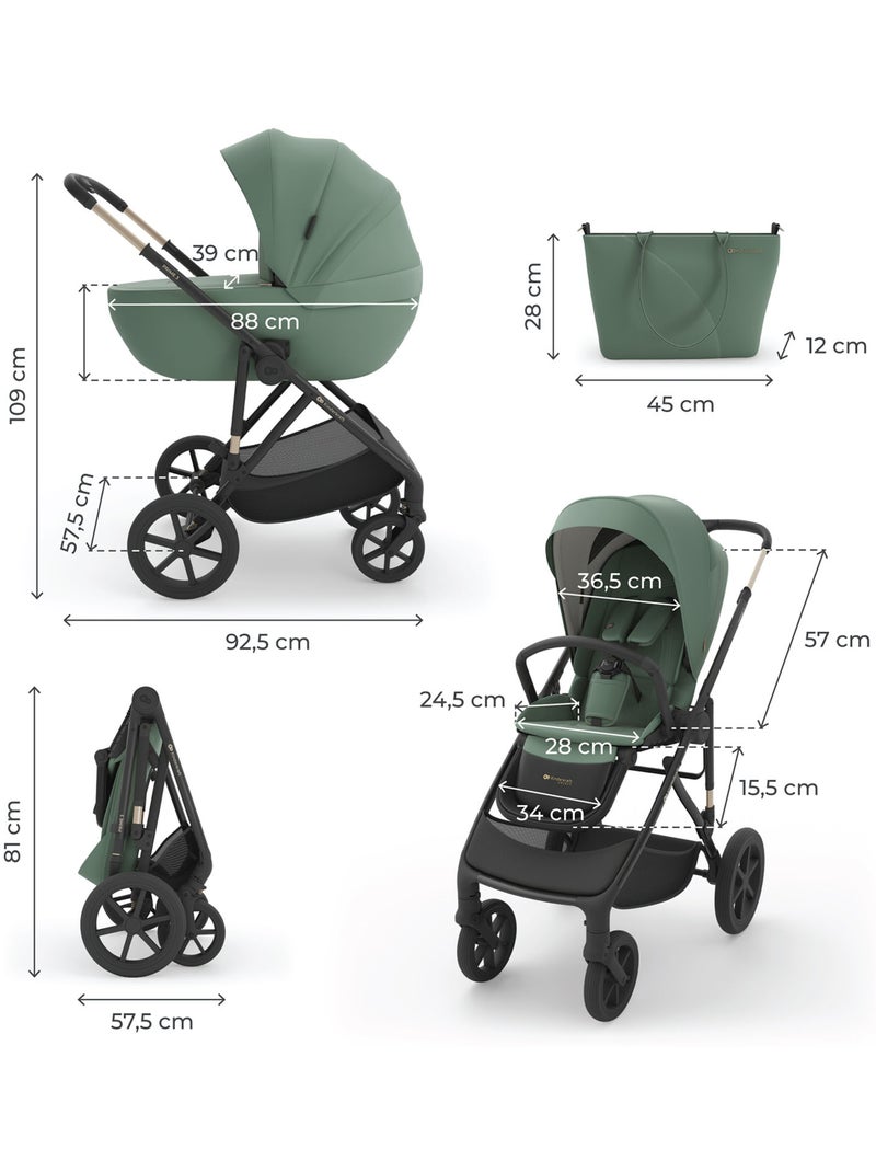 Poussette Kinderkraft PRIME 3 3-en-1 nacelle + MINK PRO 2 panneau mesh été 1 main chic Vert - Kiabi